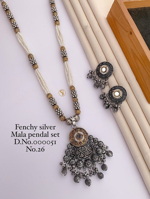 Fancy Navratri Special Oxidized Silver Mala Pendant Set Wholesale Shop In Surat
